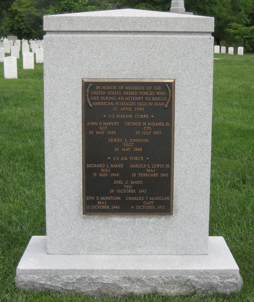 Memorial to the men who dies during Operation Eagle Claw in Arlington National Cemetery