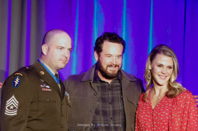 SOWF Board Member, Cole Hauser featured with one of the night's Medal of Honor recipients, Sergeant Major Matthew O. Williams, USA and his wife. 